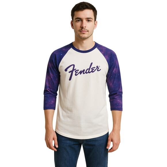 21 Men Fender Stratocaster Galaxy Raglan 3/4 Sleeve T-Shirt M NWT Rock Punk Emo - Picture 1 of 6